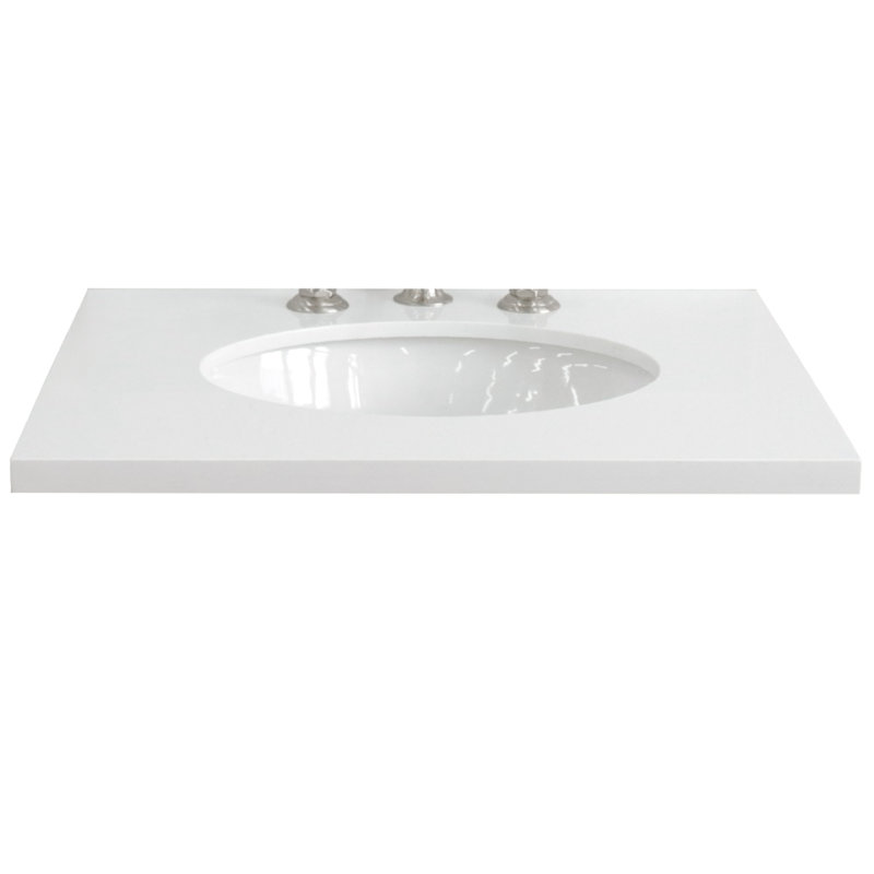 Comptoir en quartz blanc 25 po avec lavabo ovale simple en céramique blanche
