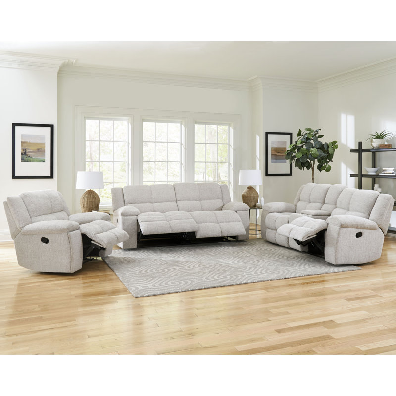 Kendall 86'' Pillow Top Arm Manual Reclining Console Loveseat, Beige