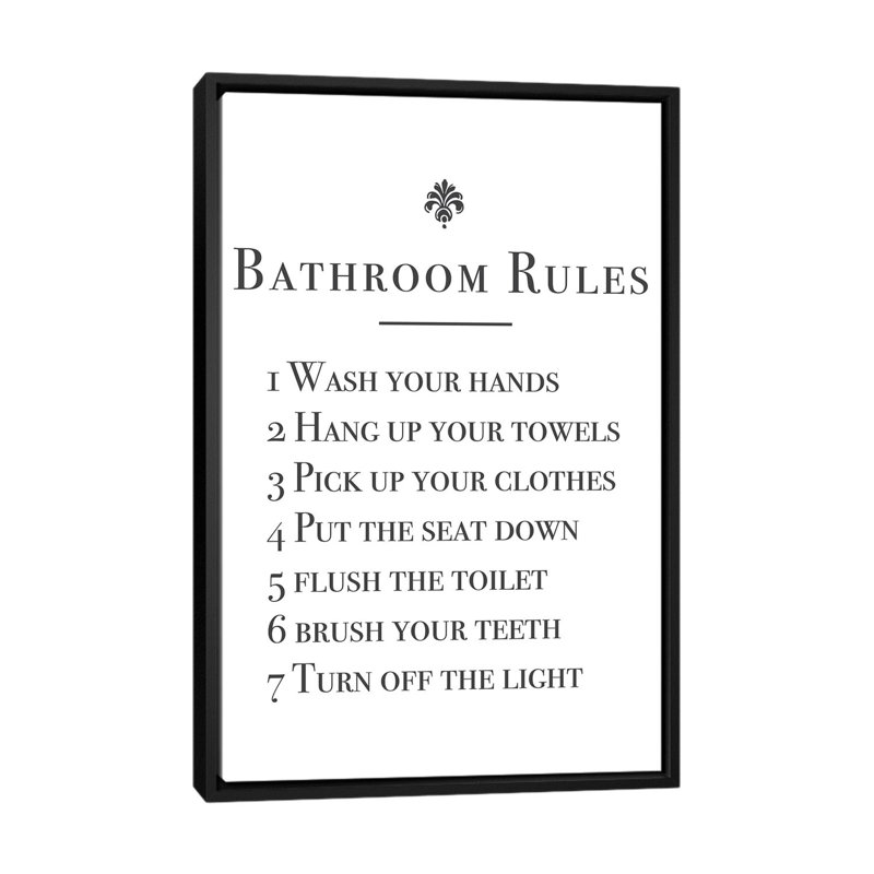 Salle de bain-impression d’art textuel, Pas de tapis, H 48 po x l 32 po x P 1,5 po, Cadre noir