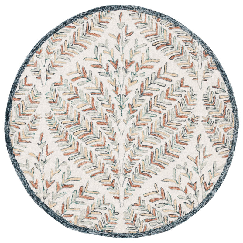 Tapis ivoire / vert Janeidy 208, Rond 5 pi