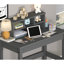Bureau d'écriture gris avec rangement spacieux - 37 po de hauteur x 35 po de largeur et 17 po de profondeur, bois et synthétique, espace de travail bien rangé fonctionnel 35 po x 17 po x 37 po, bois synthétique