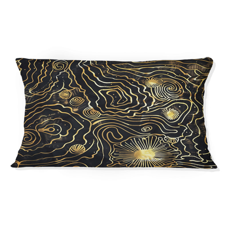 Or noir abstrait Waze - coussin abstrait, Forme rectangulaire, H 12 po x l 20 po