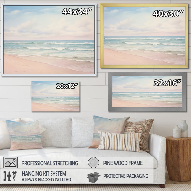 «Ocean Tranquility Tender Pink Pastel Sunrise - Coastal Beach», reproduction d'art sur toile, Toile tendue, H 30 po x l 40 po