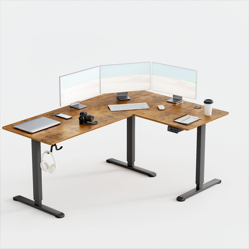 Bureau pour travailler debout en L 63 po, Brun / noir, H 45,7 po x l 63 po x P 48 po