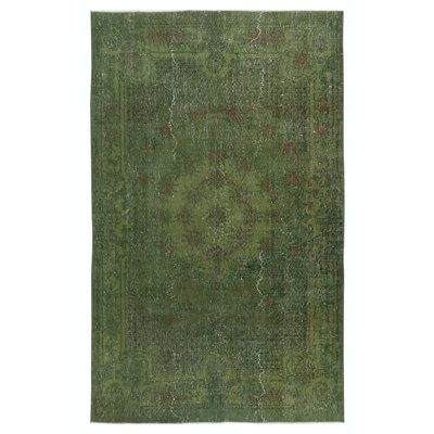 Tapis turc en laine noué à la main de taille pièce 5,3 x 8,7 pi surteint en vert
