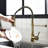 Single Lever Black And Gold Kitchen Sink Faucet With Pull Down - Brass Material, Spot Coating, Simple Installation Process In Construction For Durability, Smooth Water Spray Experience, Easy Guidance