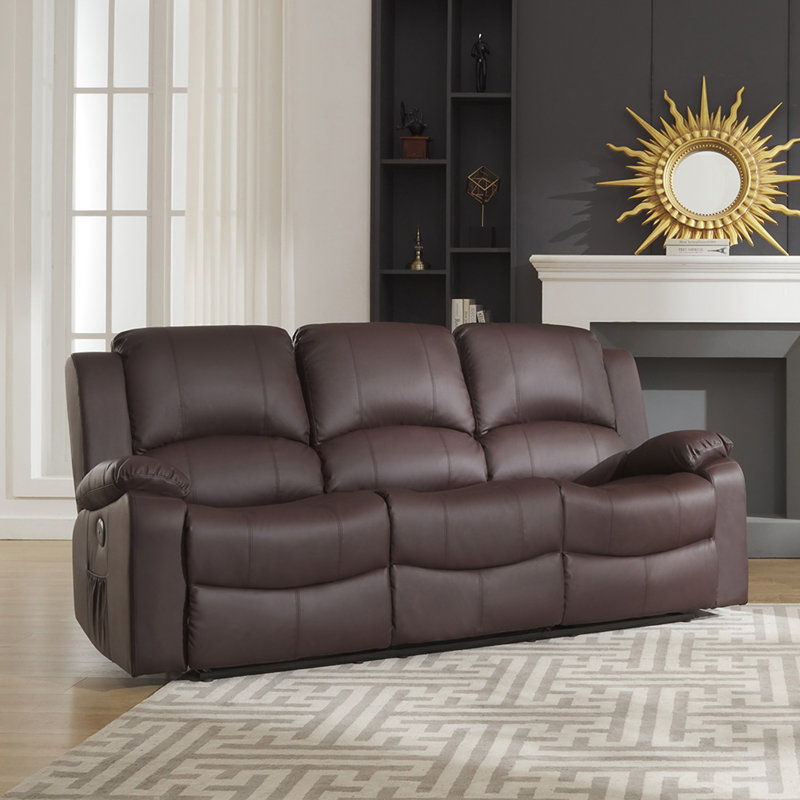 Abdoul 3 Seater Sofa, Brown Faux Leather
