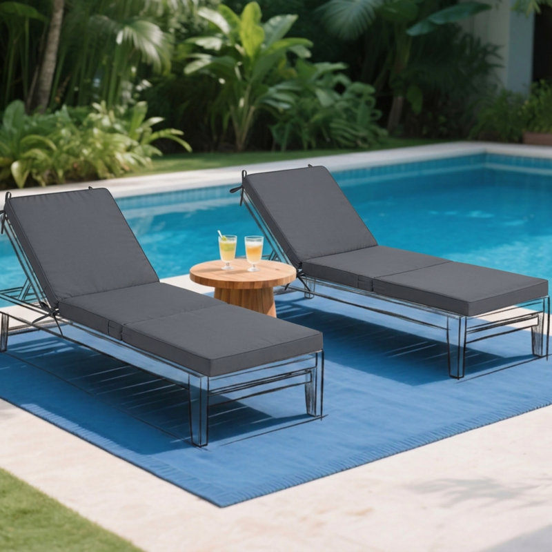 Chaise Lounge Cushions Set Of 2, Tri-fold Memory Foam Patio Cushions With Handles, 71 Inch, Gray