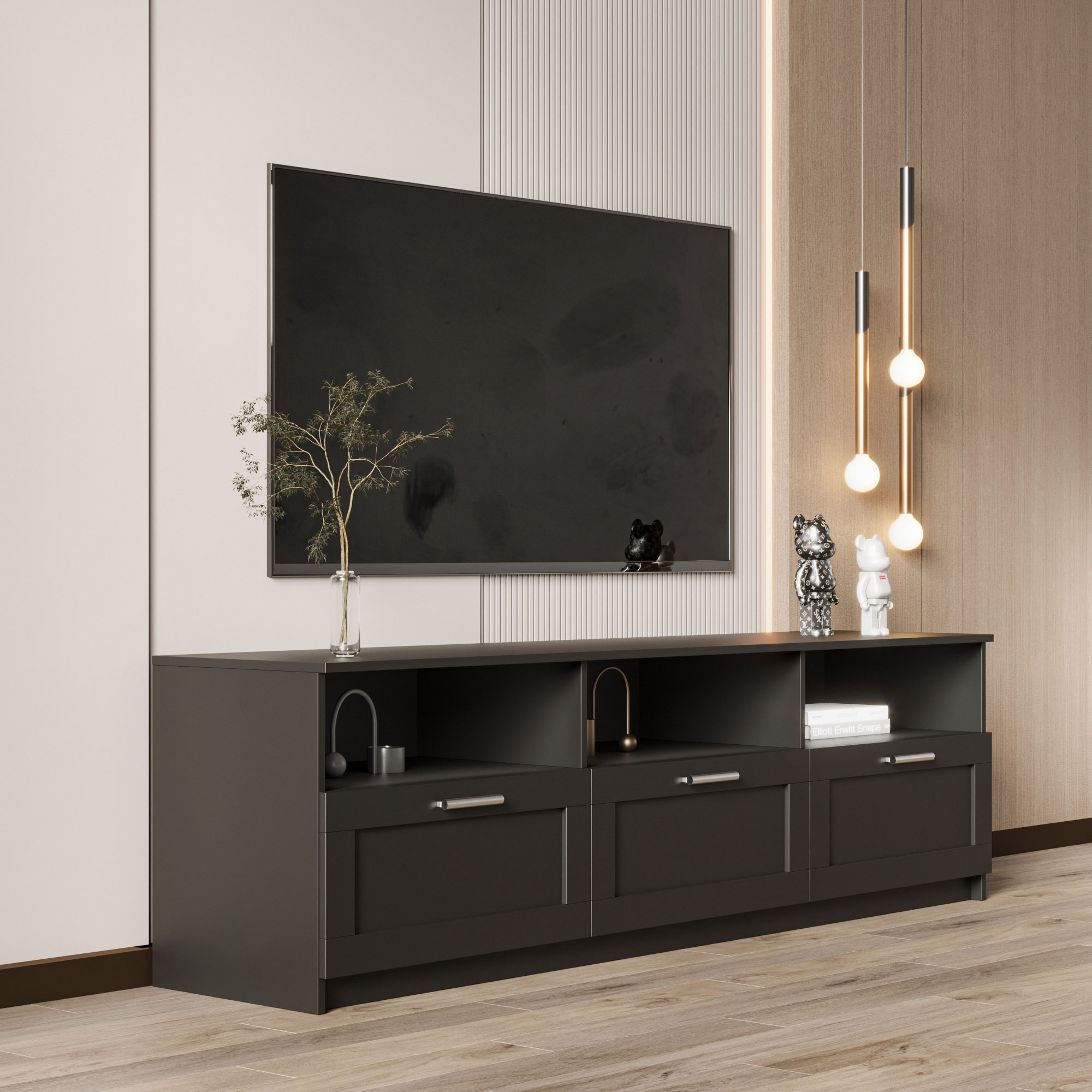 Latitude Run® Modern Minimalist TV Cabinet 80 Inch TV Stand, Open ...