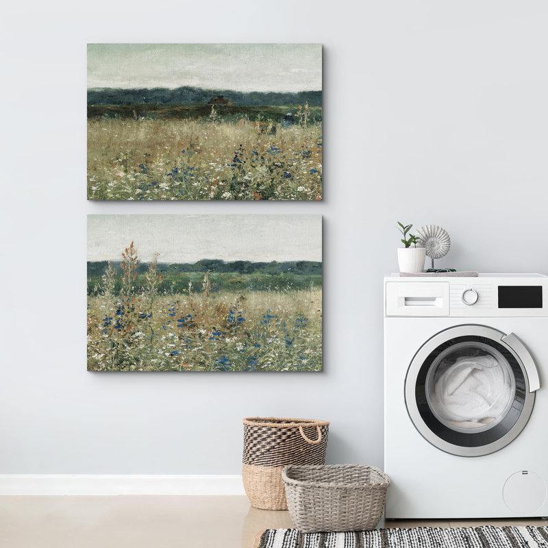 Rustic Countryside Green Wildflower Whisper Blooming Fields Rustic French Country 2 - Pièces, Toile tendue, H 16 po x l 24 po