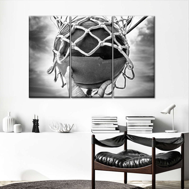 BW Basketball - Ensemble de 3 reproductions sur toiles tendues, H 28 po x l 45 po x P 1,25 po