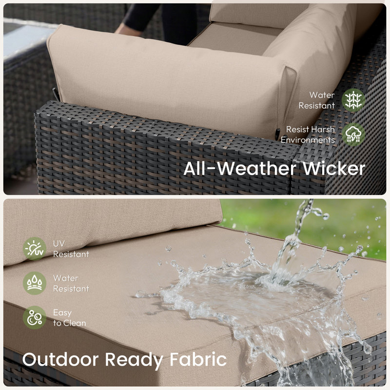 LAWNOOK Patio Furniture Set - All-Weather - 7 Piece Patio Outdoor Conversation Set, Modular Wicker Rattan Sectional Sofa for Backyard, Garden, Poolside, Balcony, Porch, Patio, Brown/Khaki
