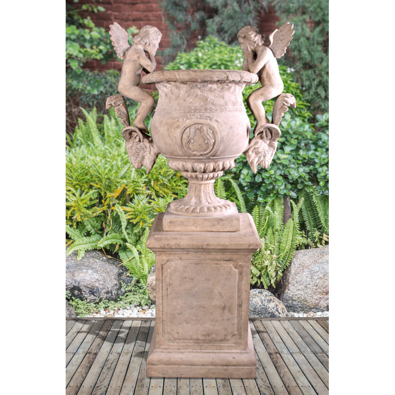 Angels Urn On Base  Stone Cast