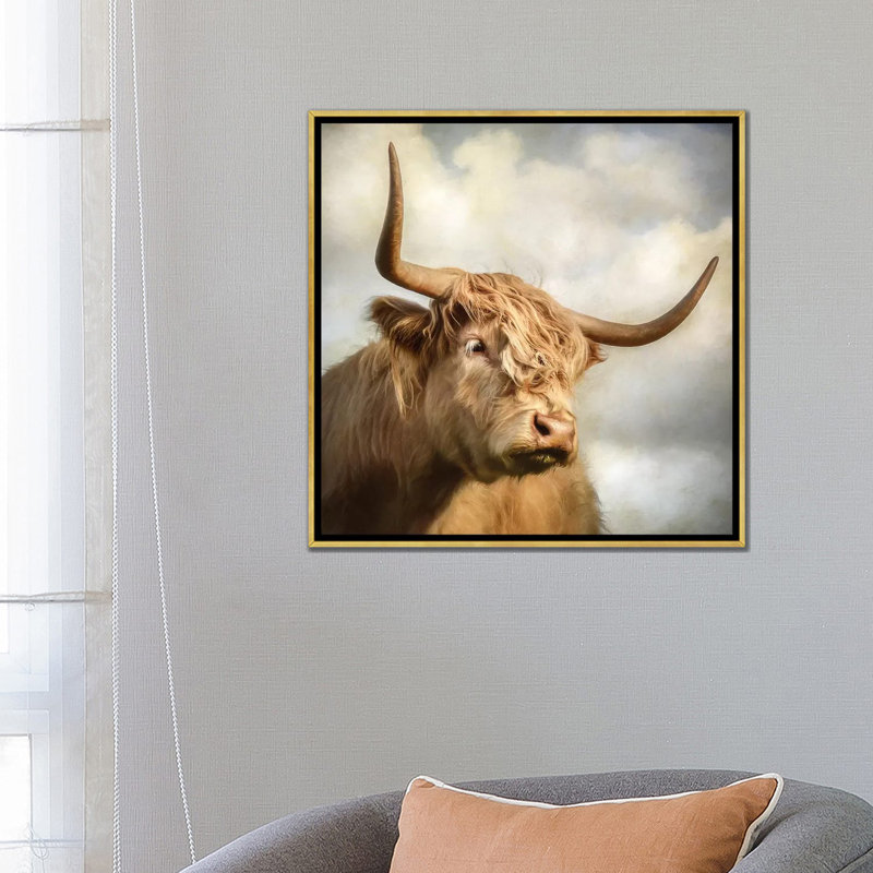 "Vache" par Mark Gemmell-impression d’art graphique, Toile encadrée d'or, Pas de tapis, H 26 po x l 26 po x P 1,5 po