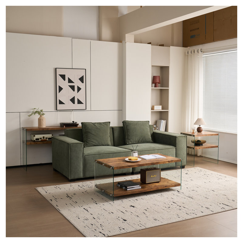Console moderne en noyer et verre