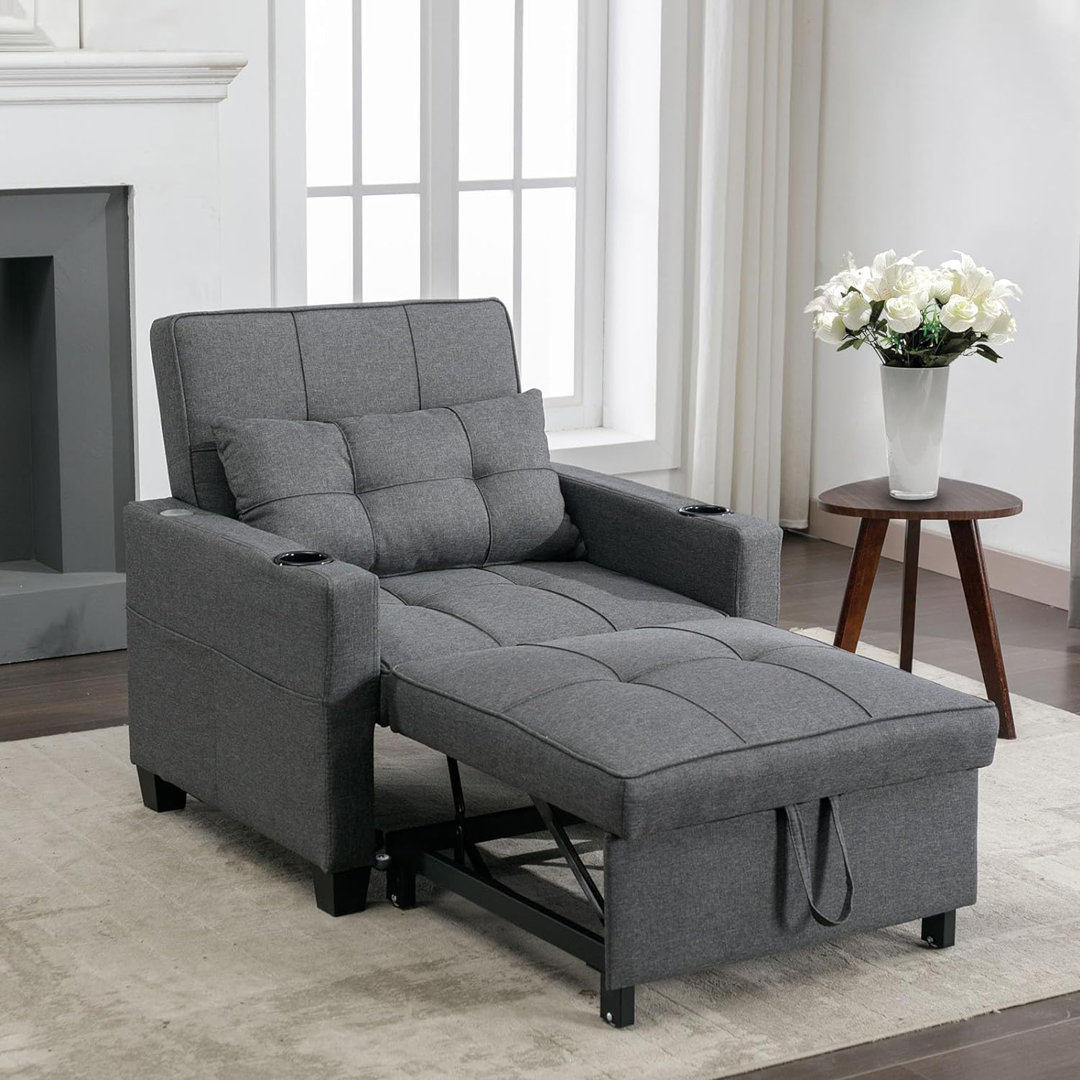 Wynnbrook 34.26'' Leather Match Square Arm Sofa Bed Ebern Designs Leather 