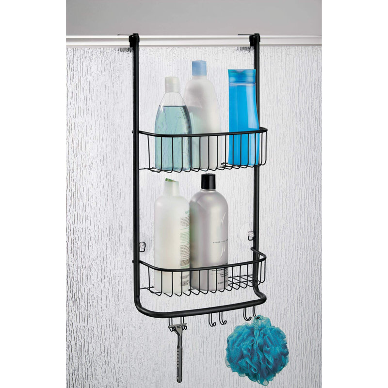 Matte Black Metal Over-the-Door Shower Caddy with Hooks