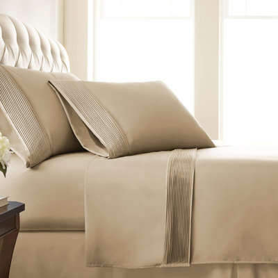 Southshore Fine Linens Vilano Extra Deep Pocket Pleated Sheet Set, Double-Brushed Microfiber 21-Inch Deep Pocket Sheets with Pleated Hem, 2 Pillowcases, Full, Soft Sand