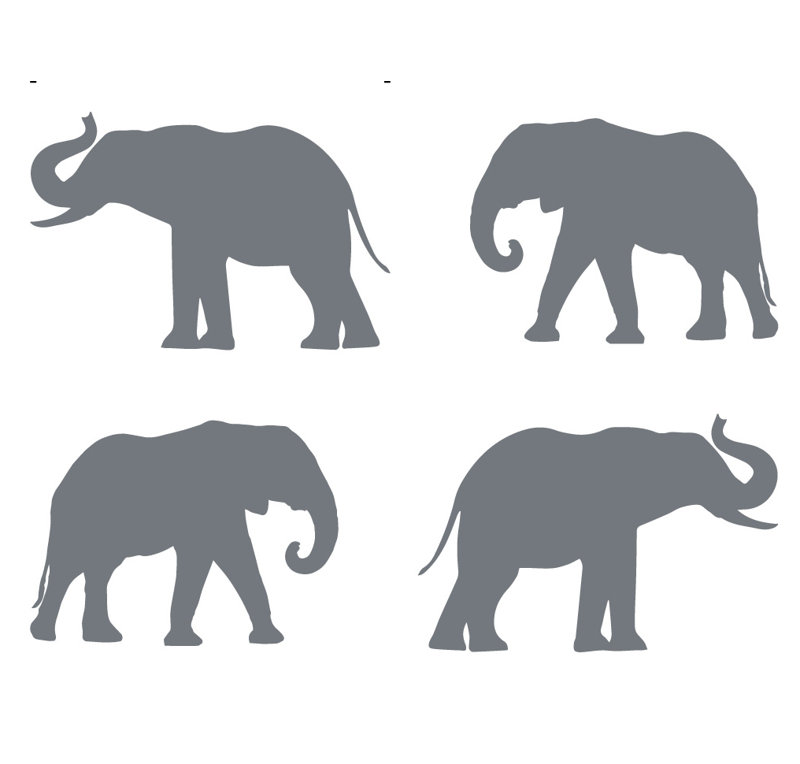 Décalcomanie murale motif éléphant, H 2,5 po x l 4 po x P 0,01 po, Gris orage