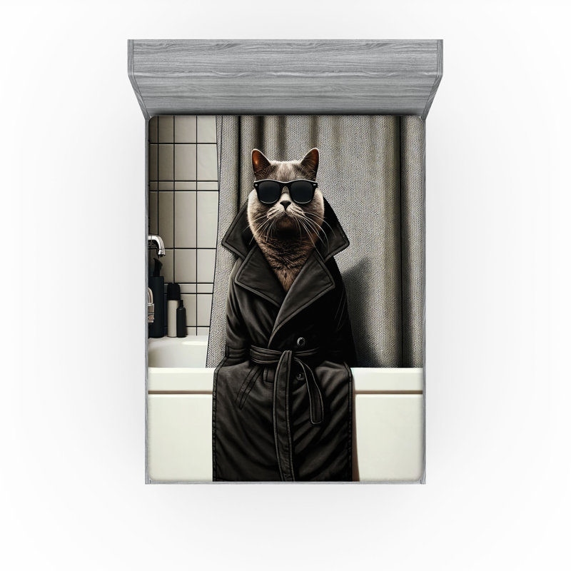 Drap-housse pour chat Ambesonne_ Minou réaliste mystérieux_ Gris et gris anthracite, Drap-housse de taille très grand