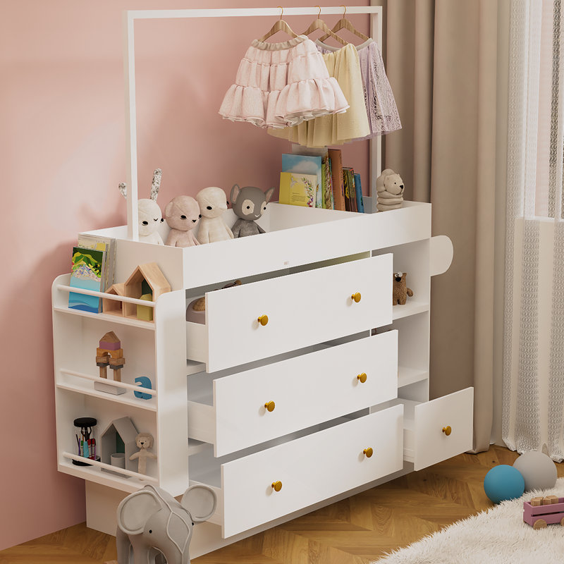 Commode avec tiroirs, tablettes ouvertes de rangement