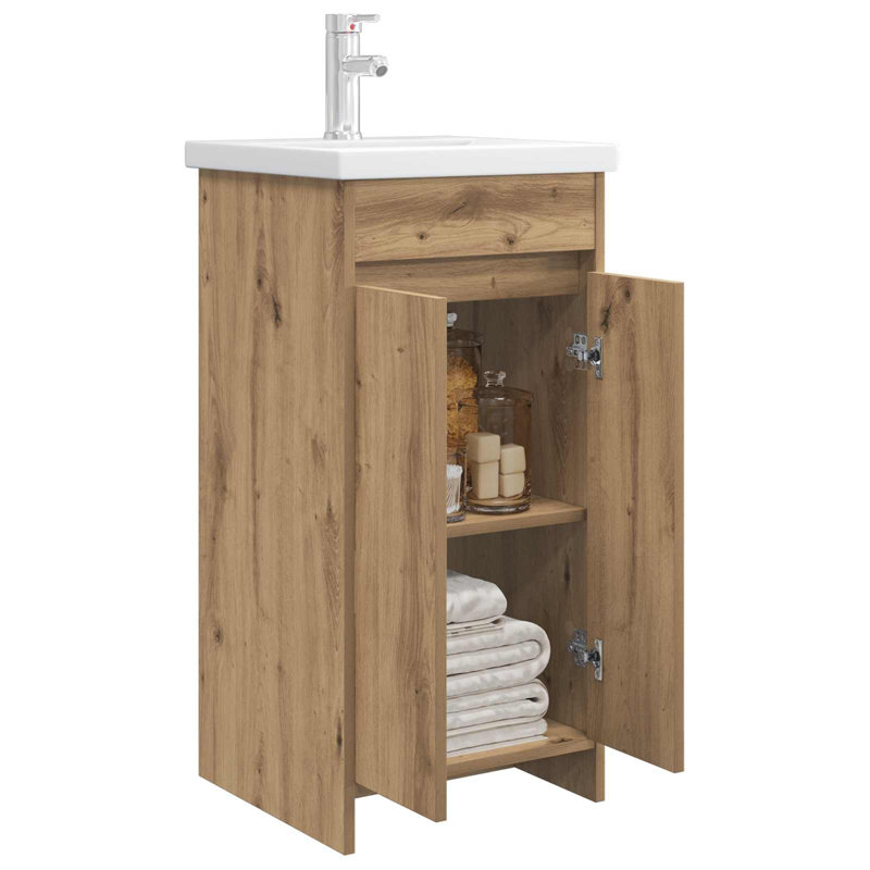 Single Bathroom Vanity with Ceramic Basin, Artisan Oak