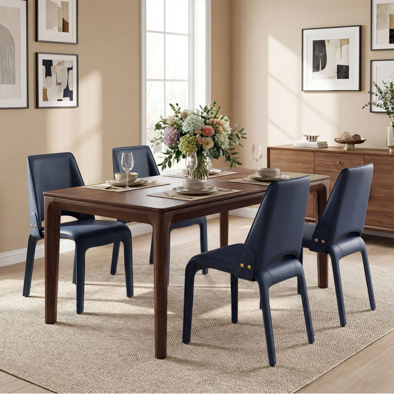 Vannes Vegan Leather Dining Chair, Blue, 4, No Assembly Needed