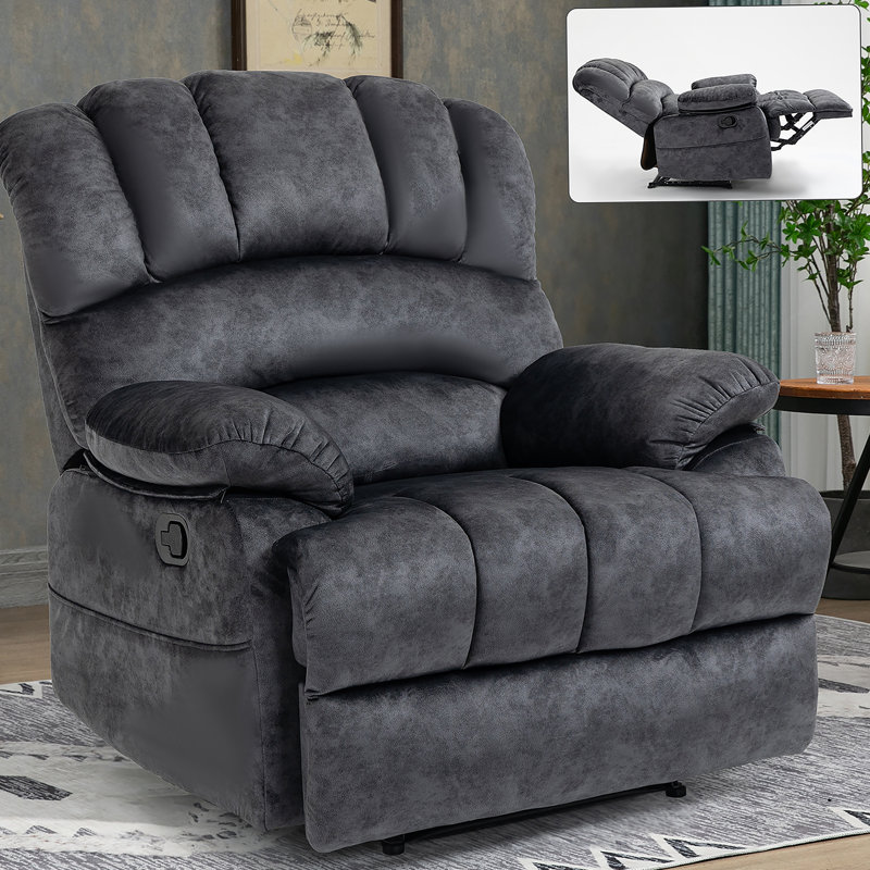 Grand fauteuil inclinable manuel en tissu pour le salon, gris, Gris