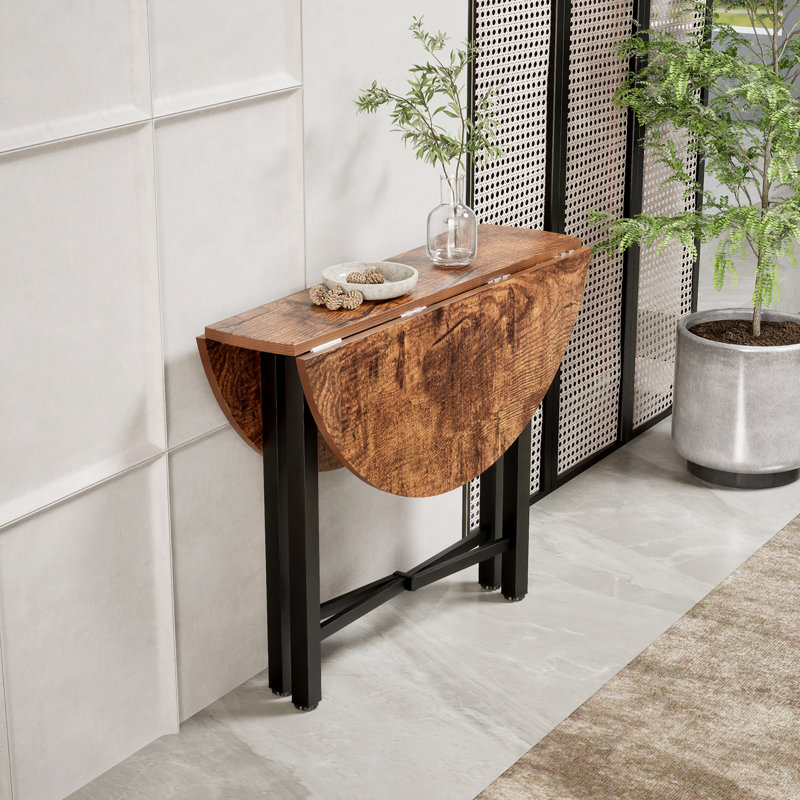 Round Folding Dining Table, 36" Wooden Top With Steel Frame