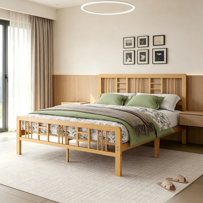 Cadre de lit plateforme en bambou de 30 cm (12 pouces) avec lattes métalliques, sans sommier, design spacieux pour les chambres parentales.