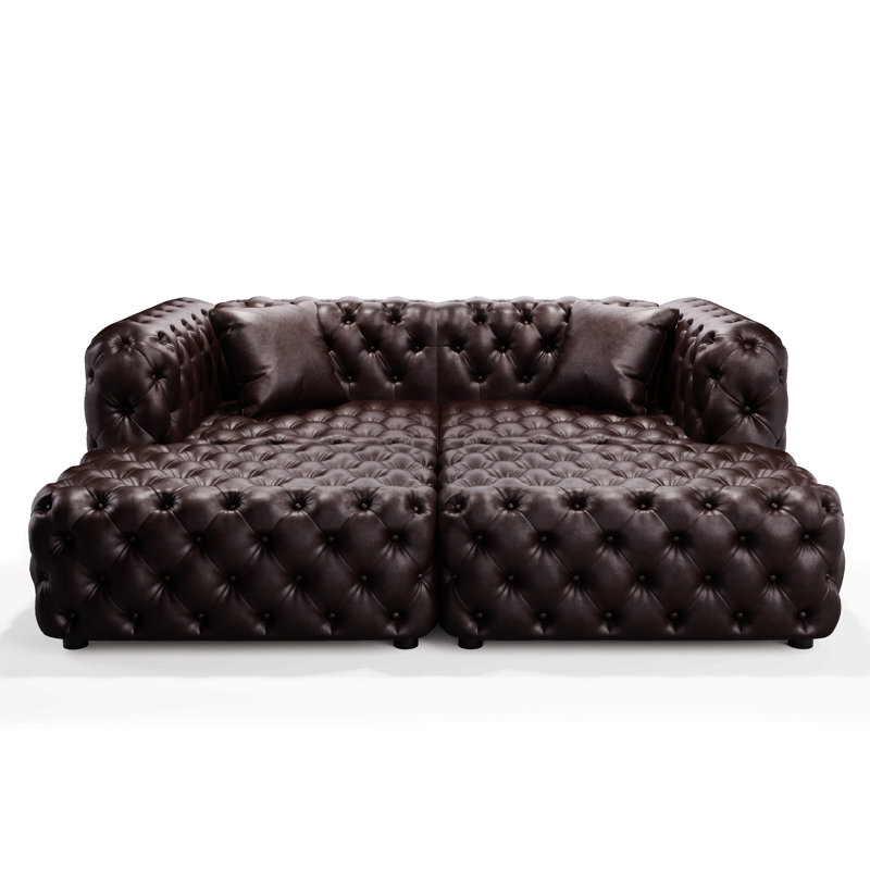 Ensemble de canapé moderne 77 po, canapé modulaire rembourré en similicuir 2 places avec conception touffetée à la main pure, 2 repose-pieds et 2 coussins, combinaison multiple pour le salon