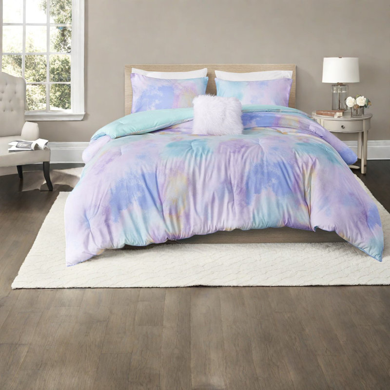Ensemble de literie Dreamy Watercolor, édredon en polyester hypoallergénique avec coussin décoratif, grand
