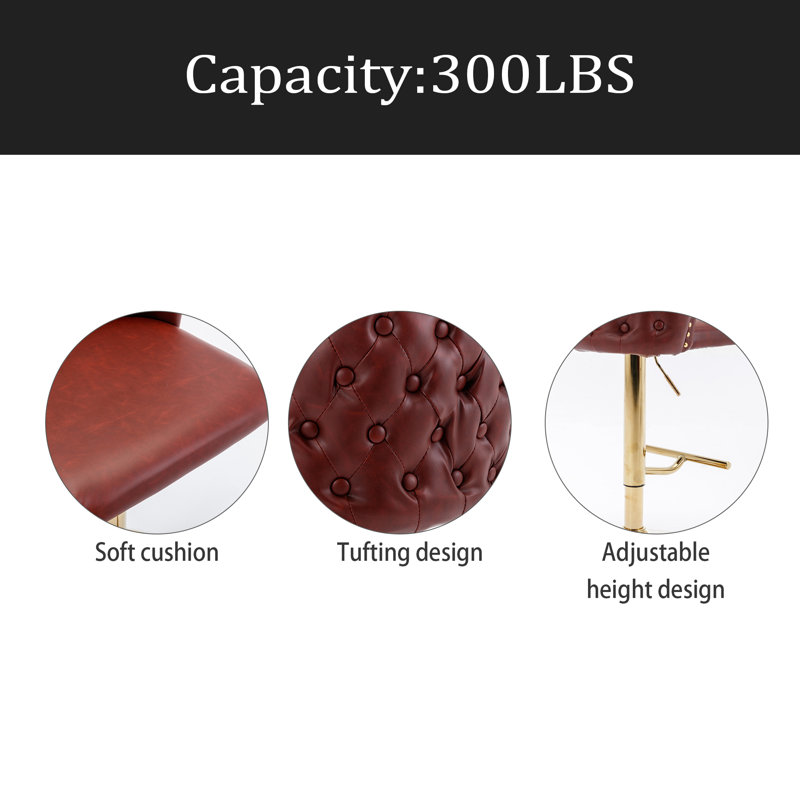 Tabourets de bar pivotants à hauteur de siège réglable, tabourets de bar rembourrés en polyuréthane moderne avec dossier complet capitonné, pour un pub à domicile et un îlot de cuisine
