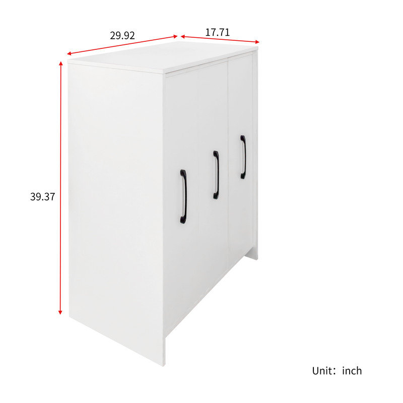 Bibliothèque blanche de 29,92 po avec 3 portes et roulettes coulissantes pour le bureau à domicile et le salon