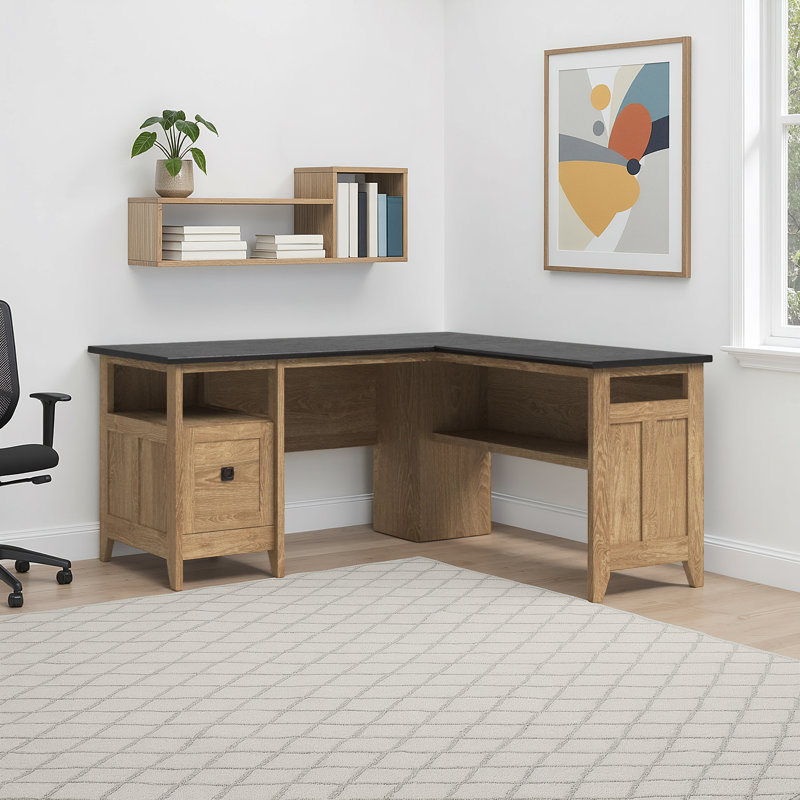 Bureau de direction en L, Ardoise Rosso / Chêne Dover