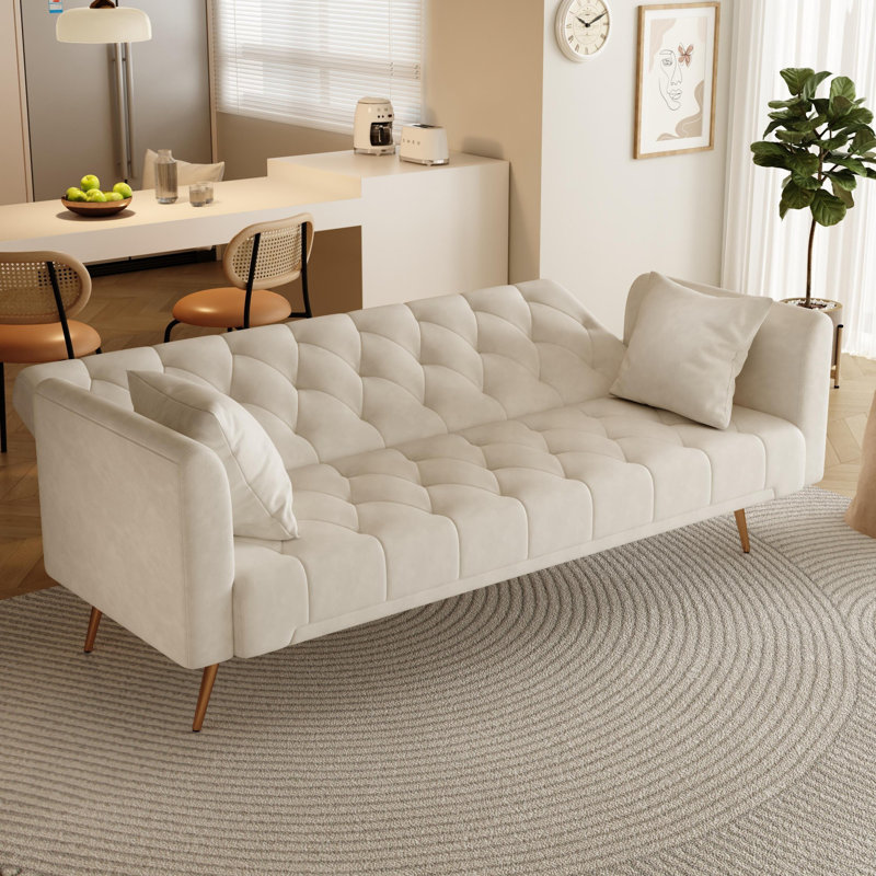 Canapé convertible Cathal, Velours beige