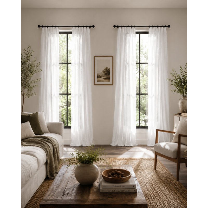 Panneau de rideau simple semi-diaphane avec passe-tringle Agamdeep, 54 po x 96 po, Blanc
