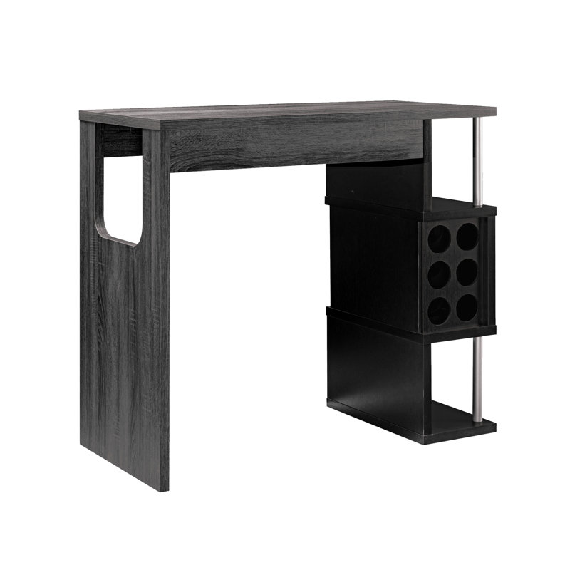 Table de bar Home en gris et noir avec compartiment à verres à vin avec trois tablettes durables patinées pour un bar chic