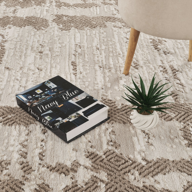 Alison Beige & Brown Abstract High-Low Modern Rug, Beige/Brown, 2'0" x 6'0"