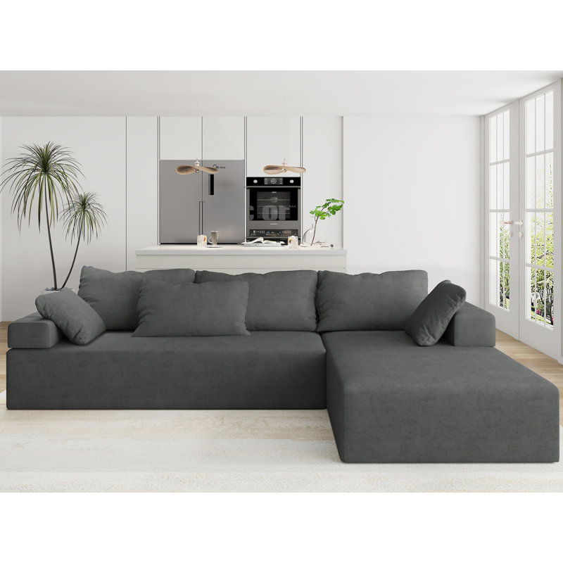 Canapé modulaire 2 pièces rembourré, Grey Chenille, Orienté à droite