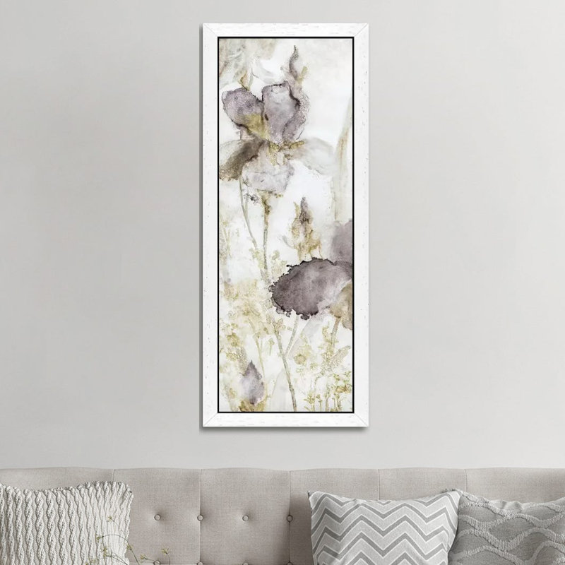 Dawn Iris by Carol Robinson - Floater Frame Panoramic Painting on Canvas, 30.48 cm H x 91.44 cm W, White