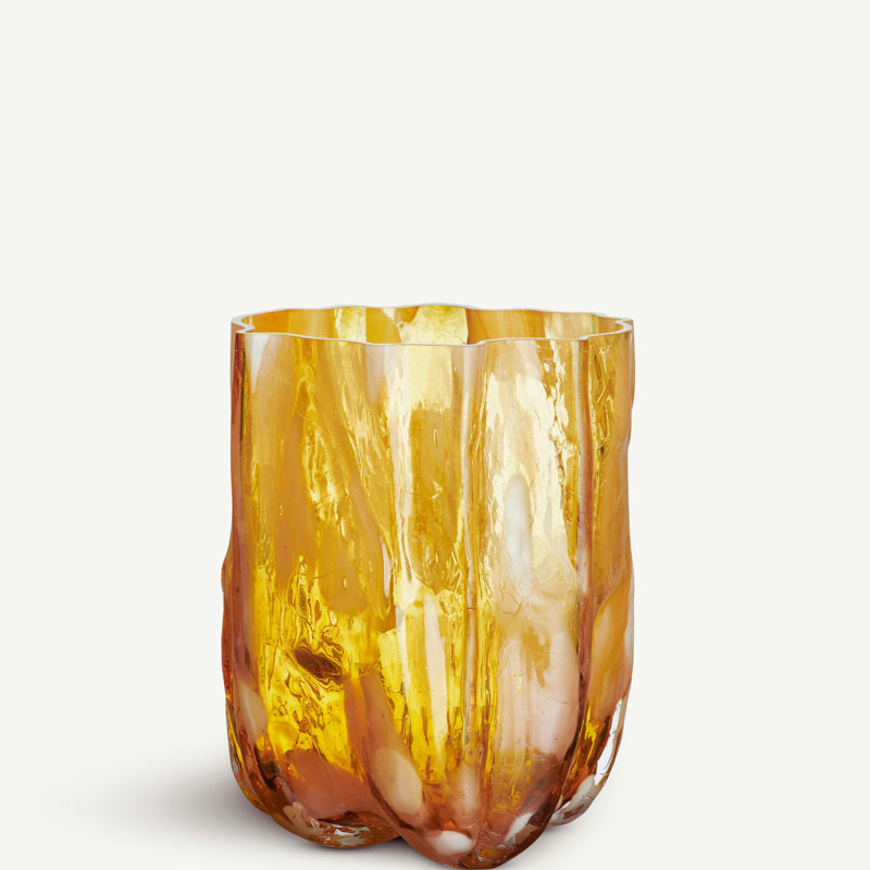 Crackle Glass Table Vase, Amber/Flamingo, 10.63" H x 7.87" W x 7.87" D