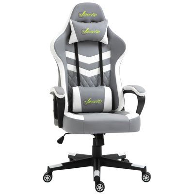 HOMCOM Adjustable Reclining Ergonomic Faux Leather Swiveling PC & Racing Game Chair in Grey