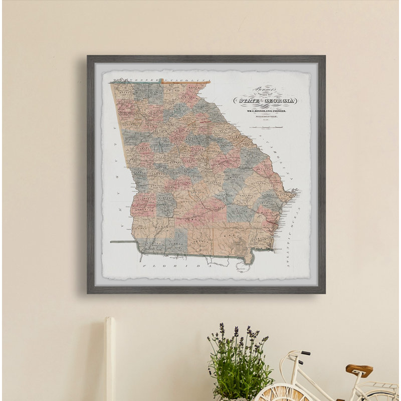 State of Georgia Vintage Map II - cadre photo, impression sur papier, H 24 po x l 24 po x P 1,5 po