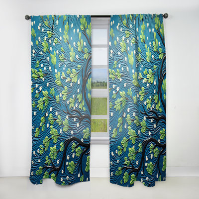 Ziggy Green And Blue Tree Dance - Tree Sycamore Curtain - Velvet Room Darkening - 1 panel