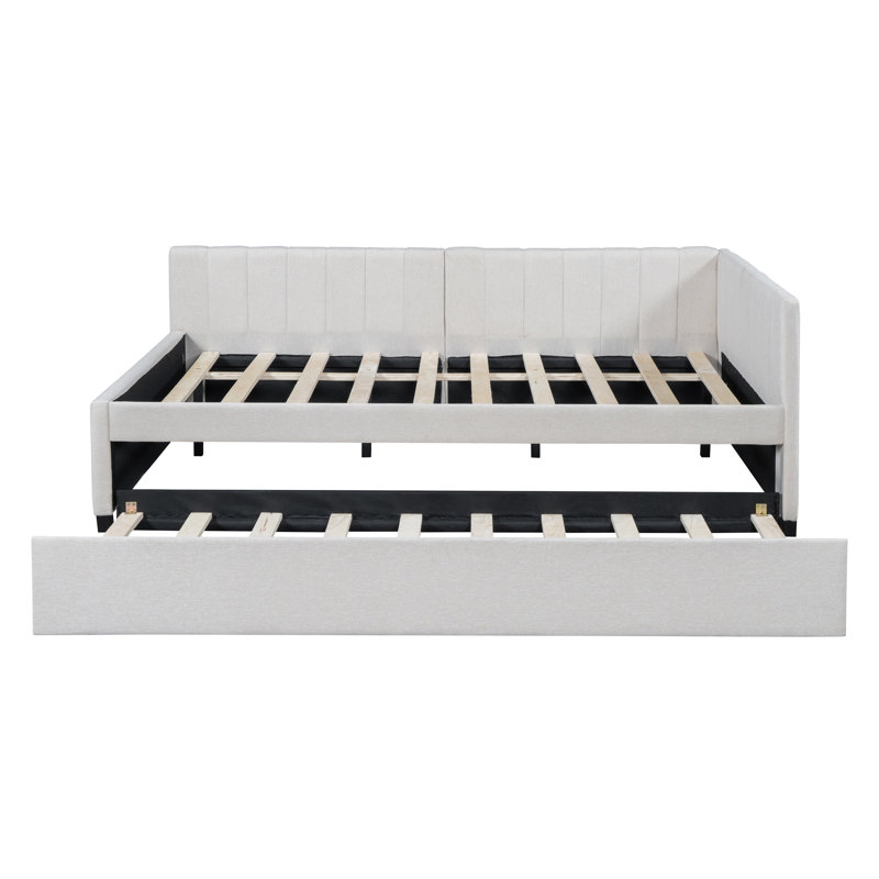 Lit de jour rembourré en lin avec base de lit gigogne, Beige
