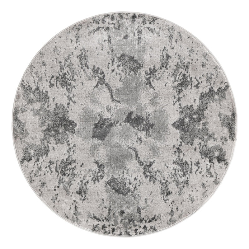 Tapis gris à motif géométrique Brantly, Rond 4 pi 1 po