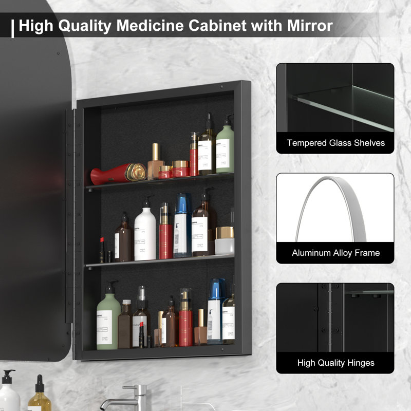 Dahlyla 19.7'' W 31.5'' H Framed Medicine Cabinet Mirror 3 Fixed, Nickel
