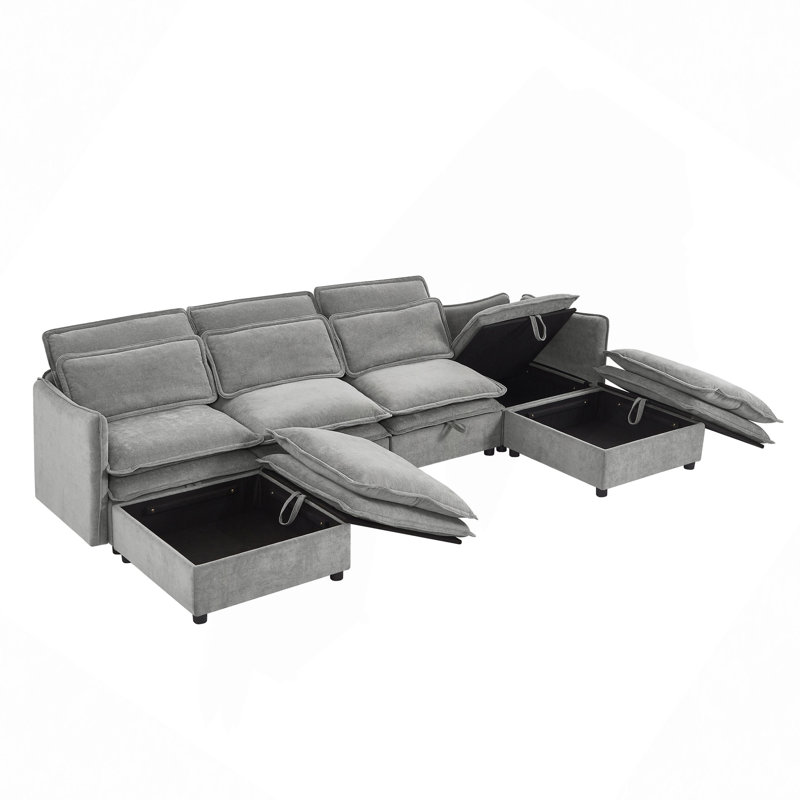 Grand canapé modulaire double en forme de U à double couche, libérable 6 places combinables avec fonction de rangement, convertible en canapé-lit, parfait pour les salons, les bureaux et les appartements