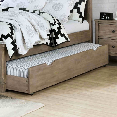 Lit gigogne simple transitionnel, gris chaud brossé au fil de fer, bois massif, grain de bois pour la chambre à coucher - look convivial